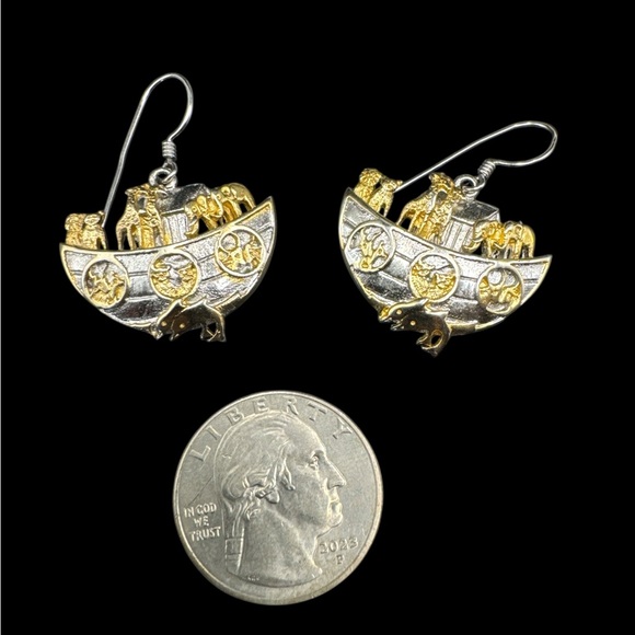 Vintage Sterling Silver Noah’s Ark Religious Earrings - Picture 3 of 3